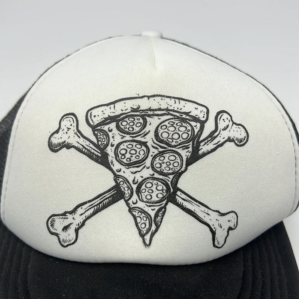 District - Pizza And Crossbones Fun Graphic Truck Driver Baseball Hat Onesize - Picture 7 of 11